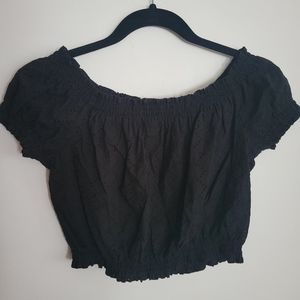 Black eyelet crop top H&M sz L New
